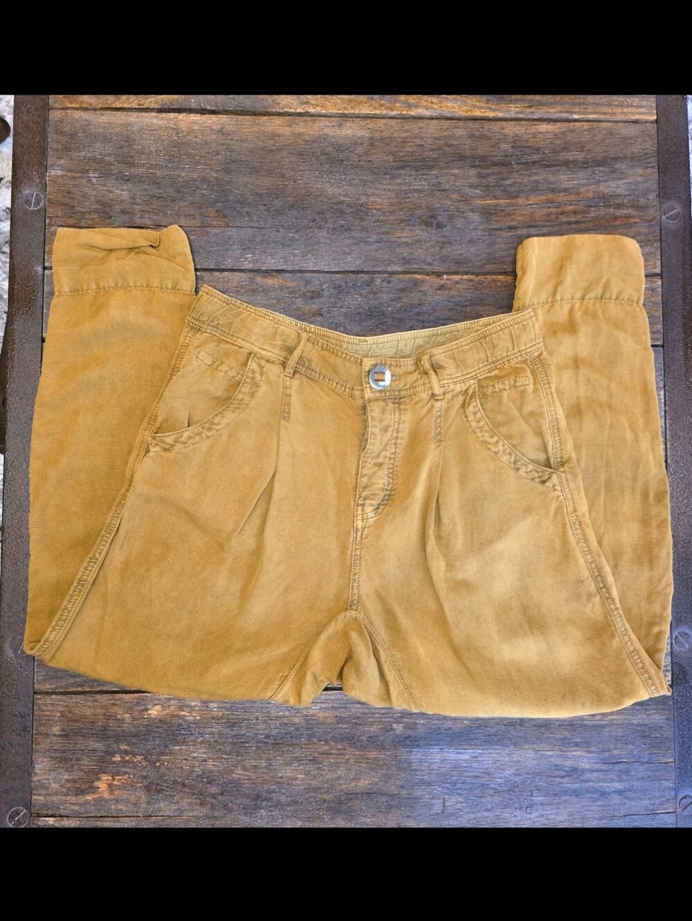 Free People Mustard Utility Pants Size 8 Relaxed Tapered Boho Workwear/ Barrel